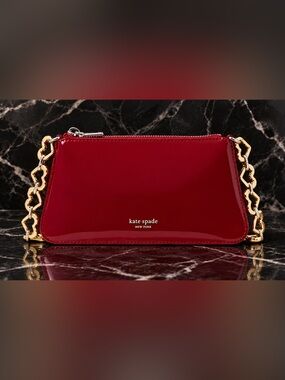 NWT Kate Spade Grace Patent Pochette Dark Scarlet Red Heart Chain Bag